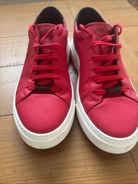Valentino Red Low-Top Sneakers with White Platforms